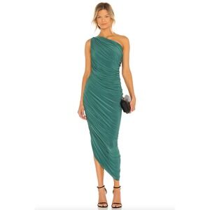 Norma Kamali Diana One Shoulder Gown Maxi Dress In Teal Size L